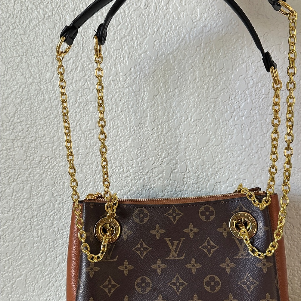 Louis Vuitton Inspired Monogram Chain Shoulder Bag — Brown/Tan/Gold - Picture 5 of 13